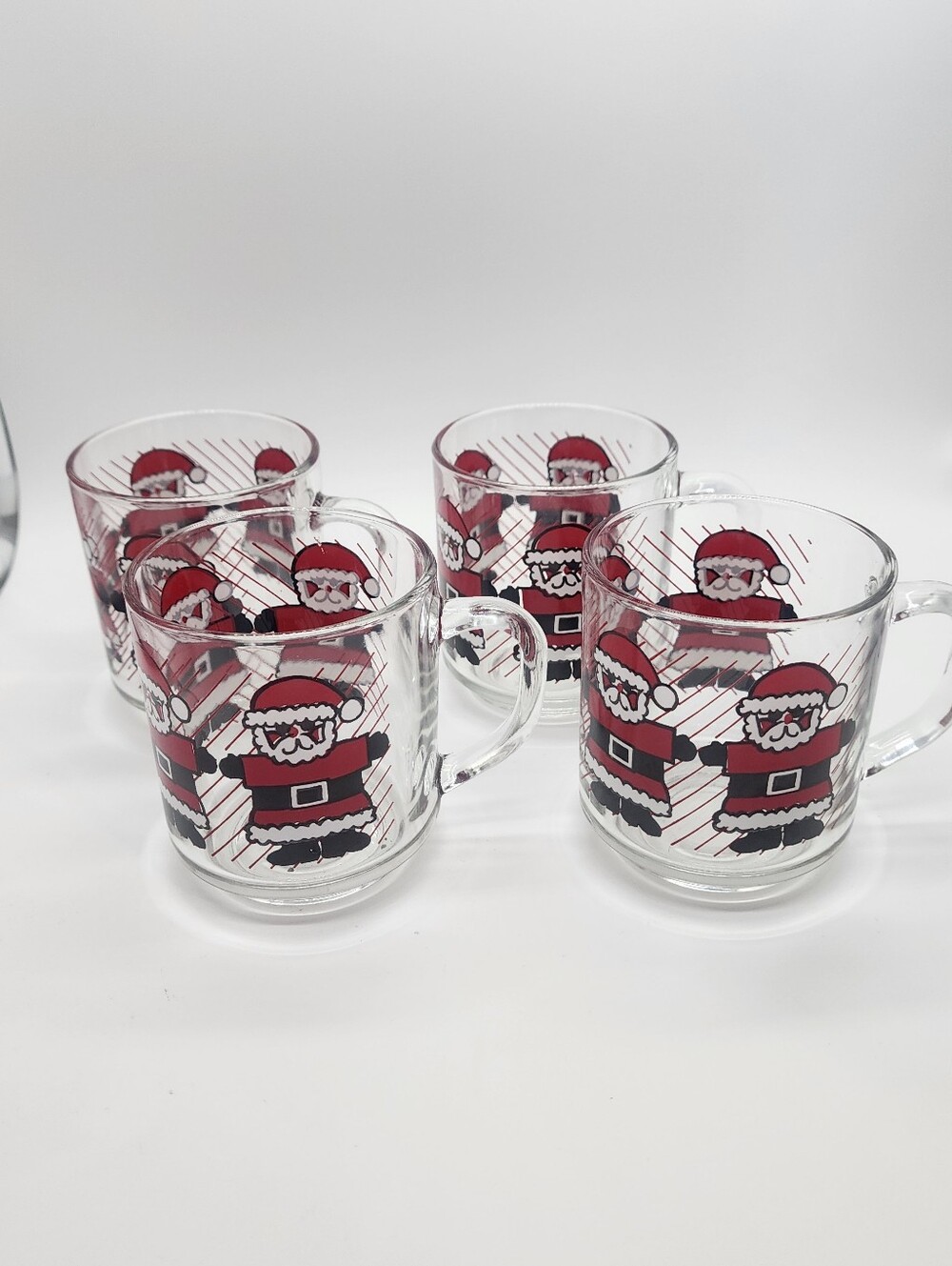Luminarc Vintage Retro Striped Glass Santa Mugs Cup Christmas Dinner Holiday (2)